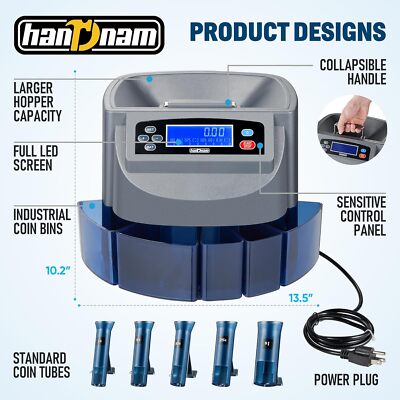 Coin Counter Machine Electric Coin Sorter Sort 270 Coins/Minute