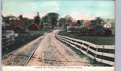 FROM RAILROAD CROSSING feeding hills village ma antique postcard massachusetts
