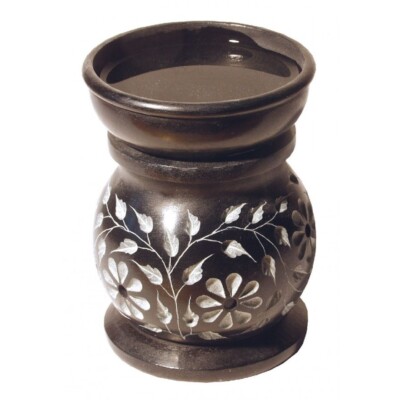 Aromalampe ZYLINDER MIT BLUME Black Stone 9 x 12 cm Duftlampe Öllampe