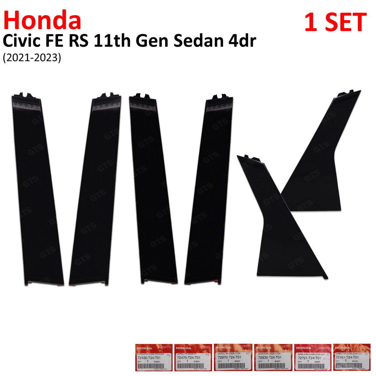 6pcs Pillar Post Door Trim Black For Honda Civic Sedan 2022-2025 Car
