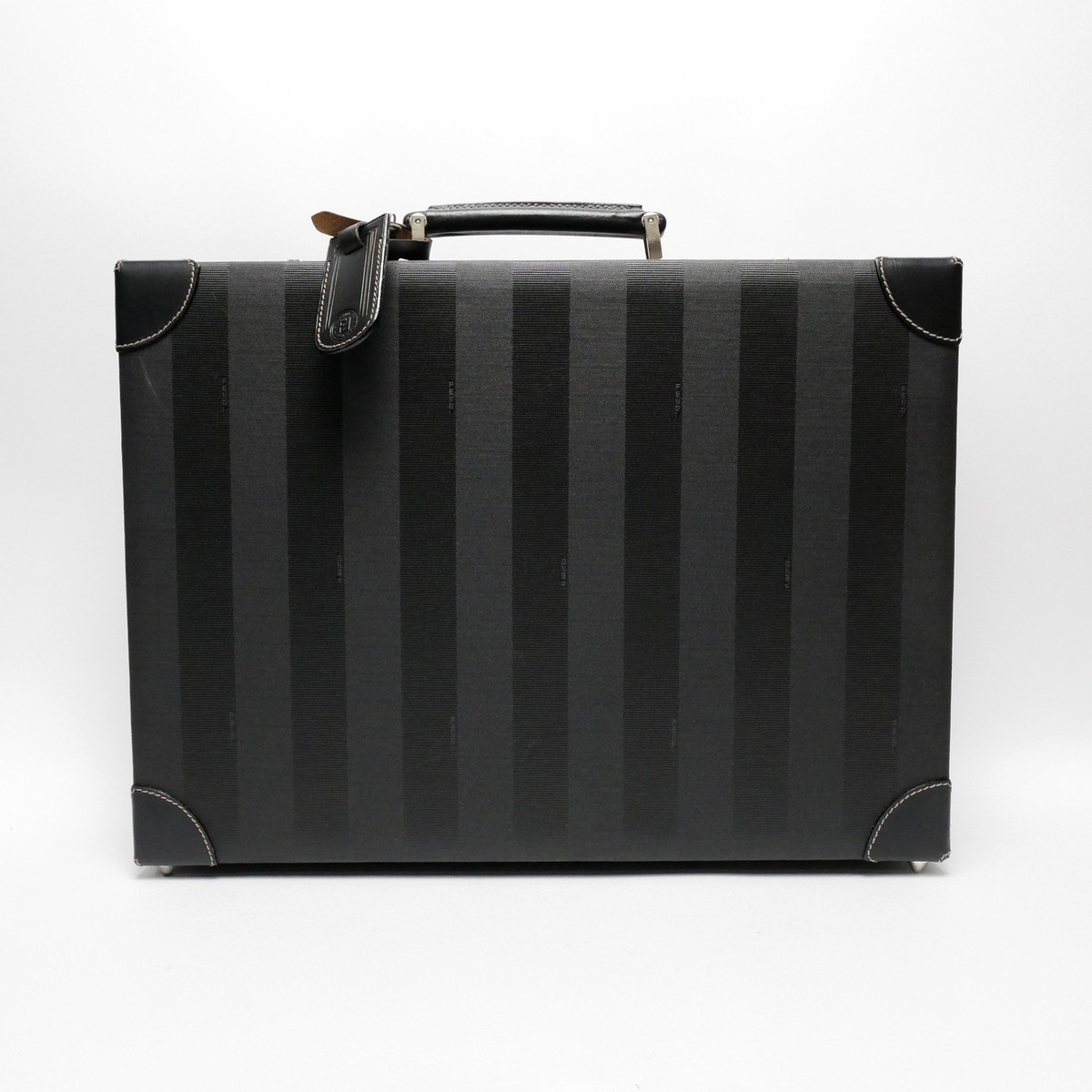 FENDI Briefcase Old FENDI 80'S Attache Case Stripe Black Leather