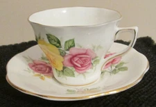 Cup and Saucer England bone china Pink & Yellow Roses