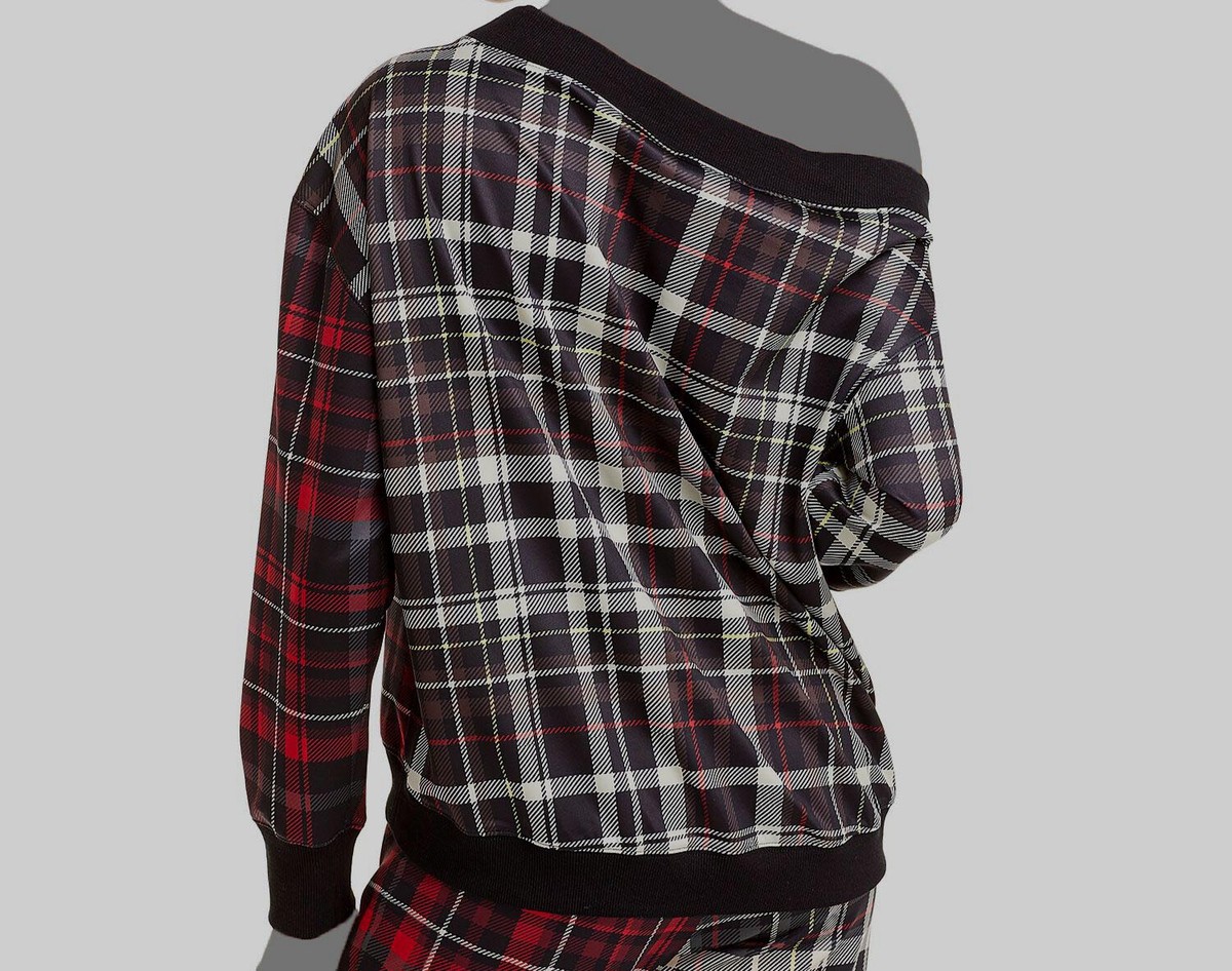 $295 Alice + Olivia Women's Black Mix Plaid Off the Shoulder