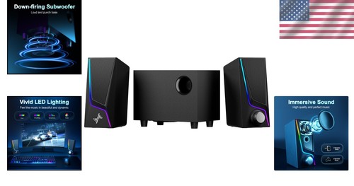 Elevate Your Sound with 28W 2.1 Speakers & Subwoofer - USB Powered with Lighting - Picture 2 of 8