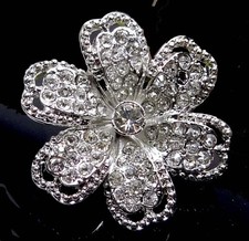 40mm Crystal Rhinestone Silver Plated Pewter Flower Focal Pendant