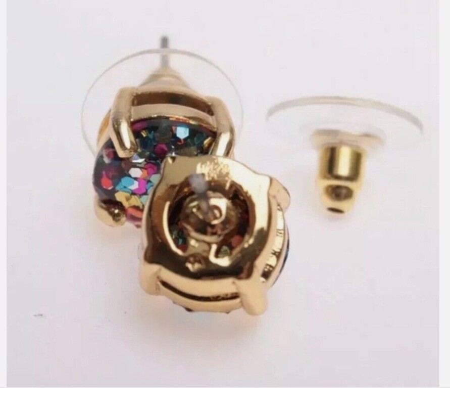🆕 KATE SPADE MULTI GLITTER SMALL ROUND CUT STUD EARRINGS-NEW-ON CARD!