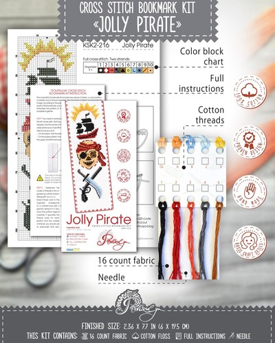 Jolly Pirate bookmark cross stitch kit Caribbean Frigate Do it yourself Gift - Picture 4 of 9