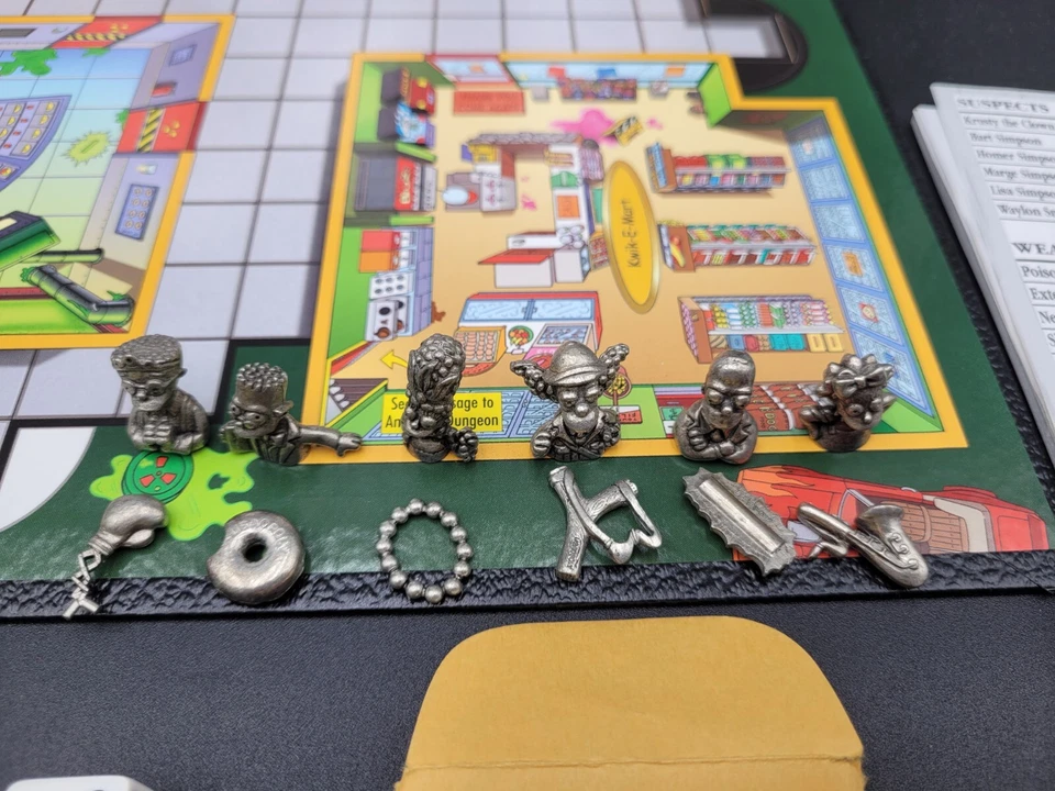 Juego de misterio de pista de Los Simpson 2000 de colección primera edición piezas de peltre Parker Bro Foto 2 de 4