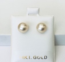 Solid 14K Gold Genuine Champagne South Sea Pearl 8.6 mm Stud Earrings NEW