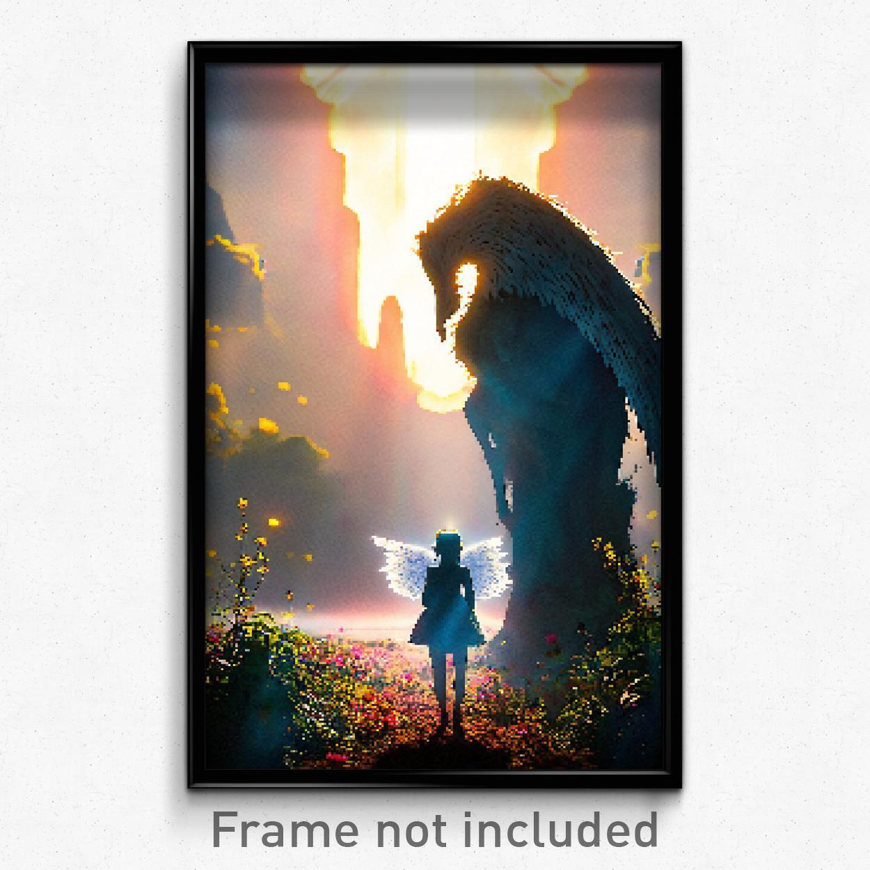 8 Bit Pixel Art Poster - Angelic Hollow Psychedelic Trippy Video Game Print