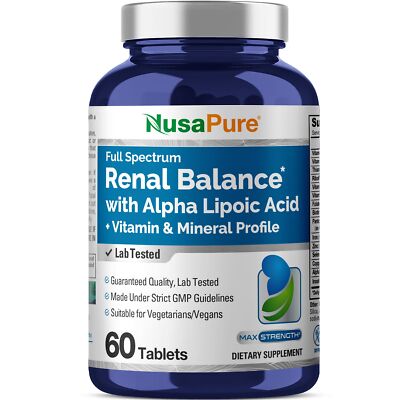 NusaPure Renal Support + Alpha Liopic Acid 165.4 mg Vegetarians Vegans 60 tabs
