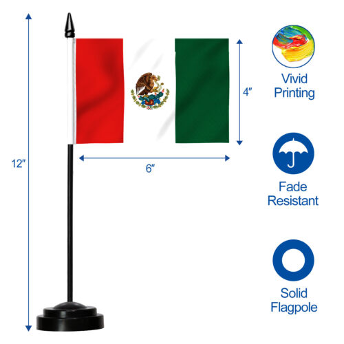 ANLEY Mexico Deluxe Desk Flag Set - 6 x 4 Inch Miniature Mexican Desktop Flag - Picture 3 of 7