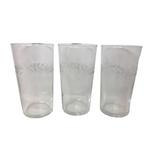 Set of 3 Clear Drinking Glasses with Leaf Pattern- 5 Inches Tall