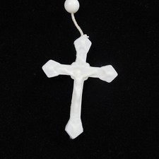 White Plastic Round Beads Prayer Religious Catholic Crucifix Rosary 17" Lg FLAW