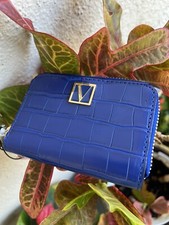 Victoria s Secret Small Coin Wallet W/4 Card Slots V Logo Zippered Navy Blue New