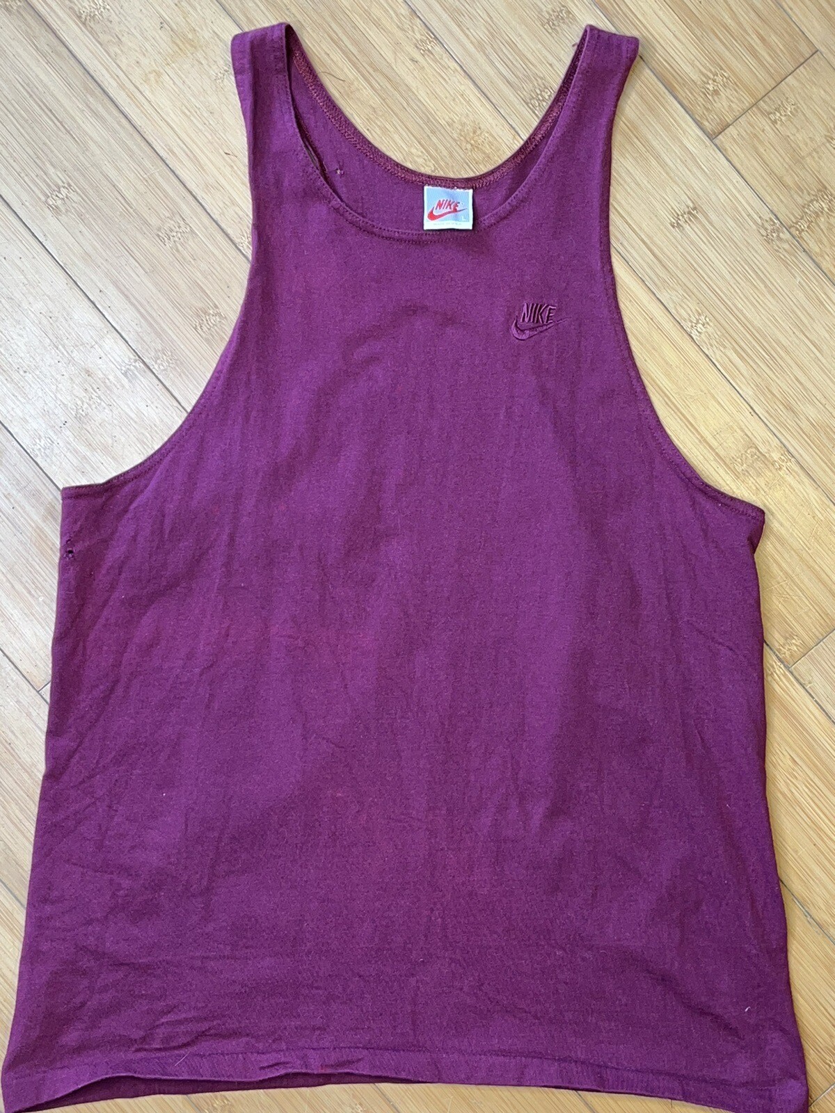 Vintage Men’s Small Nike Gray Tag 90’s Swoosh Maroon Cotton Tank Top