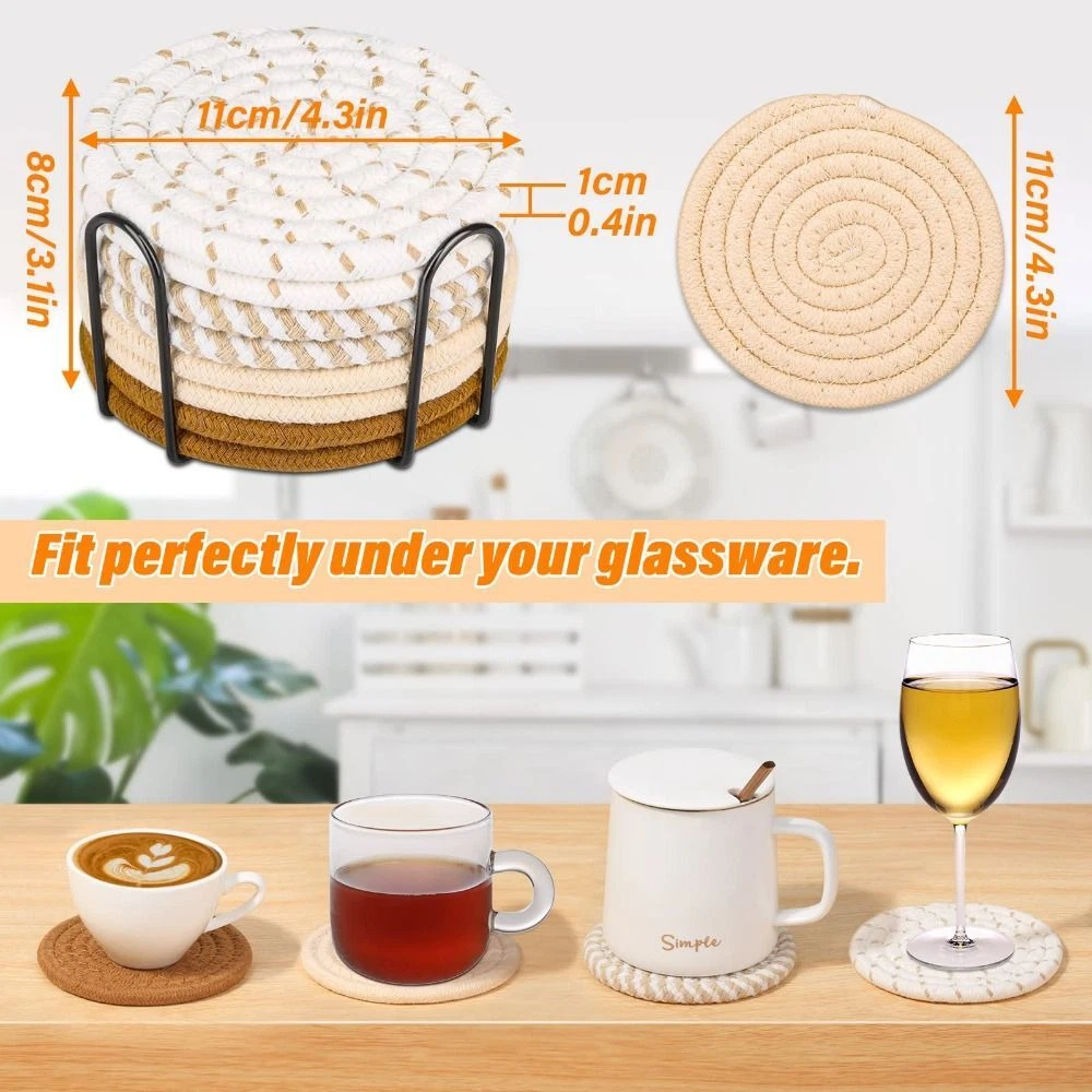 8Pcs Linen Drink Coasters with Holder Cup Coasters Tabletop