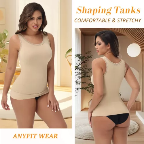 Damen Spitze Ausschnitt Kompressionsweste Tank Shapewear Bauch Kontrolle Body Shaper - Bild 6 von 17
