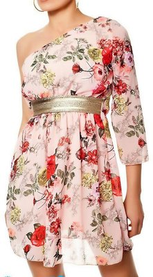 SeXy Miss women's flower chiffon mini dress 1 sleeve dress 32/34/36 colorful gold pink