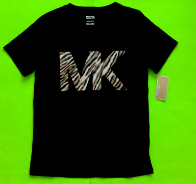MICHAEL KORS Women s Short Sleeve T-Shirt X-SMALL Black w/Leopard MSRP $68