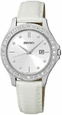 NEW* Seiko Womens SXDF93 Stainless Steel White Leather Wristwatch
