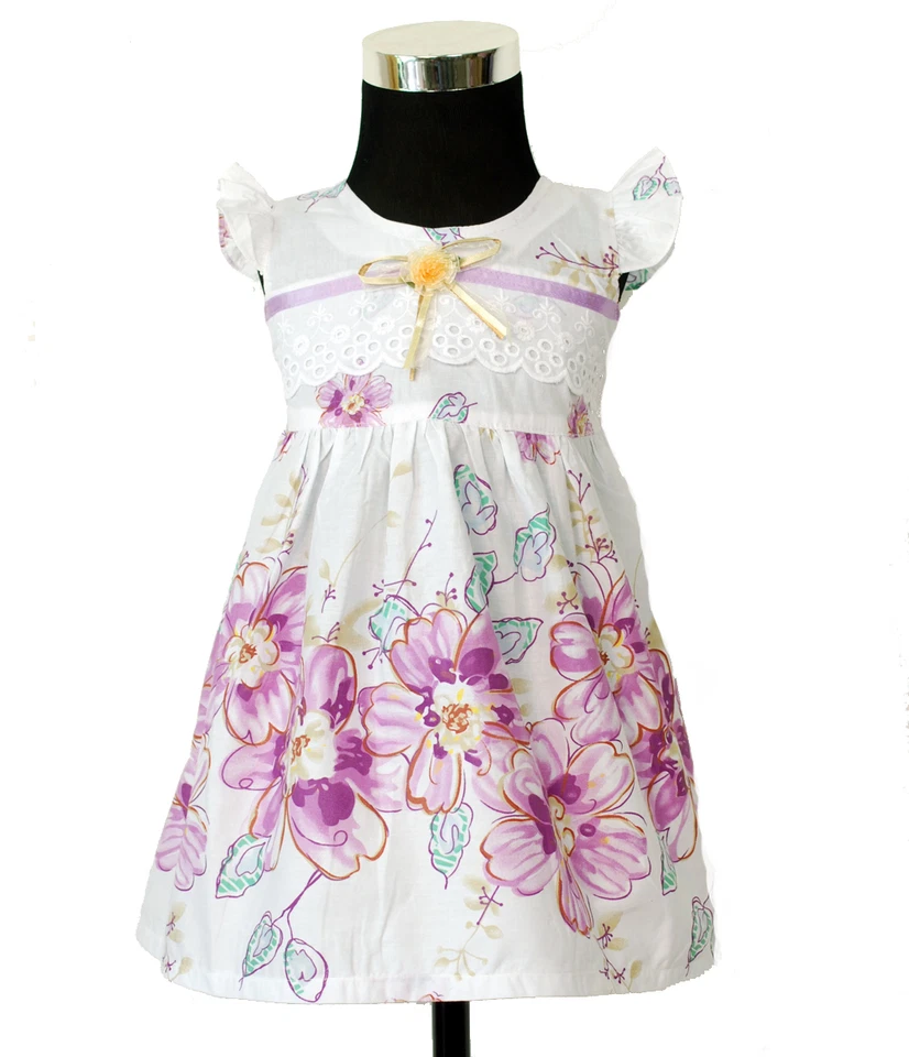 CINDA Baby Mädchen Blumen Baumwolle Party Kleid Rosa Flieder in 0 3 6 9 Monate