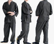 Japanese Denim Samue Men s Traditional Work Kimono Set Black Cotton Japan