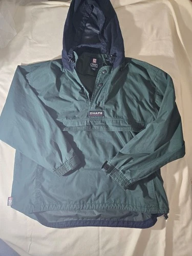 Vintage Chaps Ralph Lauren Anorak Windbreaker Green Navy Hooded Mens L - product listing photo