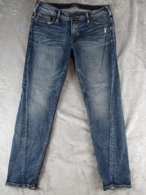 Silver Jeans Co Aiko Ankle Skinny Jeans Womens 32 Blue Distressed Denim W32 L27