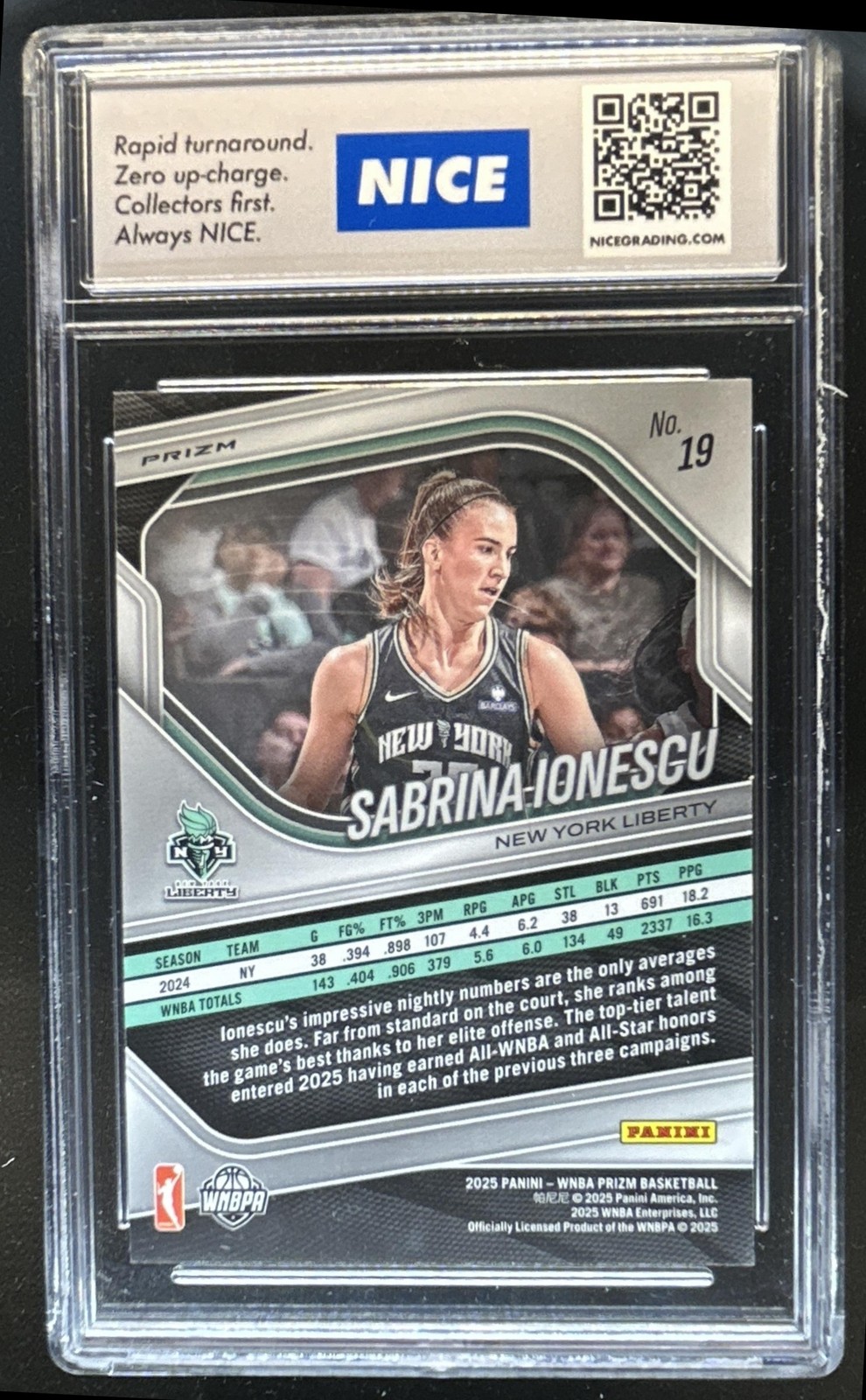 2025 Panini WNBA Prizm Sabrina Ionescu White Seismic #19 Liberty NICE 9.5 view 2