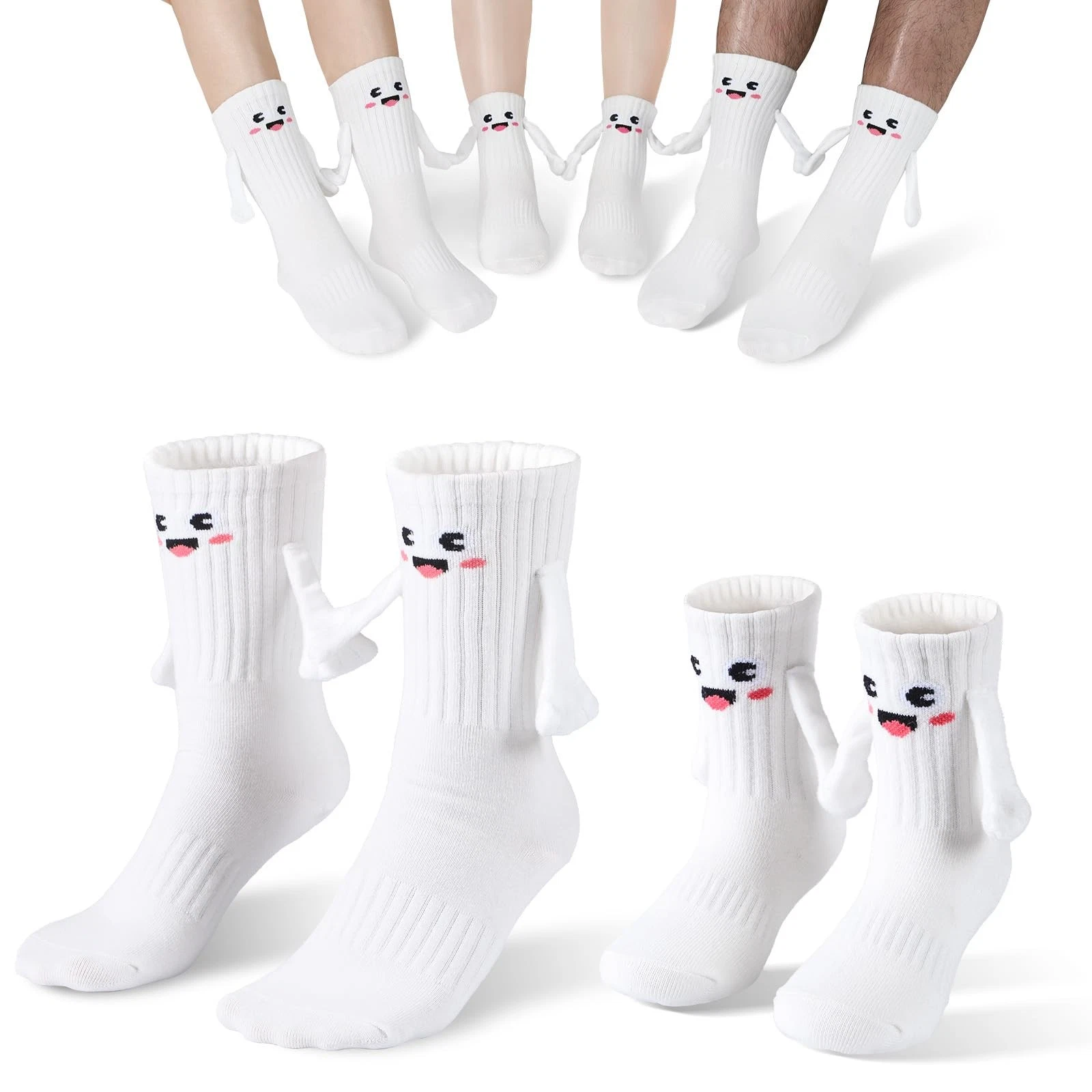 2 Pairs Smile Family Magnetic Hand Holding Socks, M Kids Size + Adult Hand in...