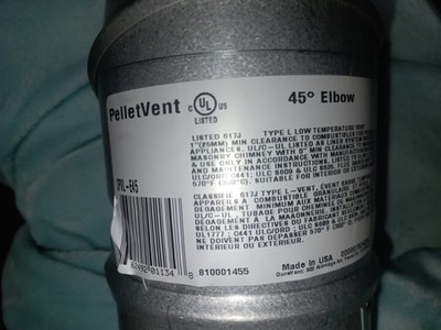 PelletVent DuraVent 3PVL-E45R 3'' Double Wall Pellet Vent 45 Degree Elbow Steel