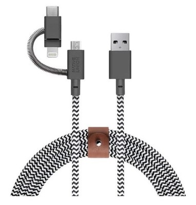 Native Union 3-in-1 Braided Nylon Charging Cable 6.5ft Zebra Pattern
