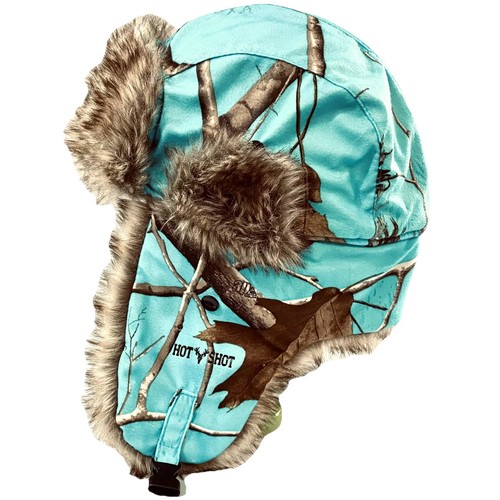 Realtree Hot Shot Blue Camo 3M Insulated Trapper Bomber Winter Hat Size M - Picture 2 of 7