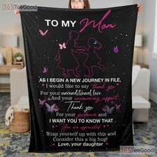 To My Mom Galaxy Butterfly Fleece Blanket, Personalized Love Gift for Mom
