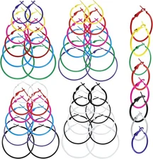 HLTOO 96PCS Hoop Earrings Finding, Round Hypoallergenic Earring Multicolor 