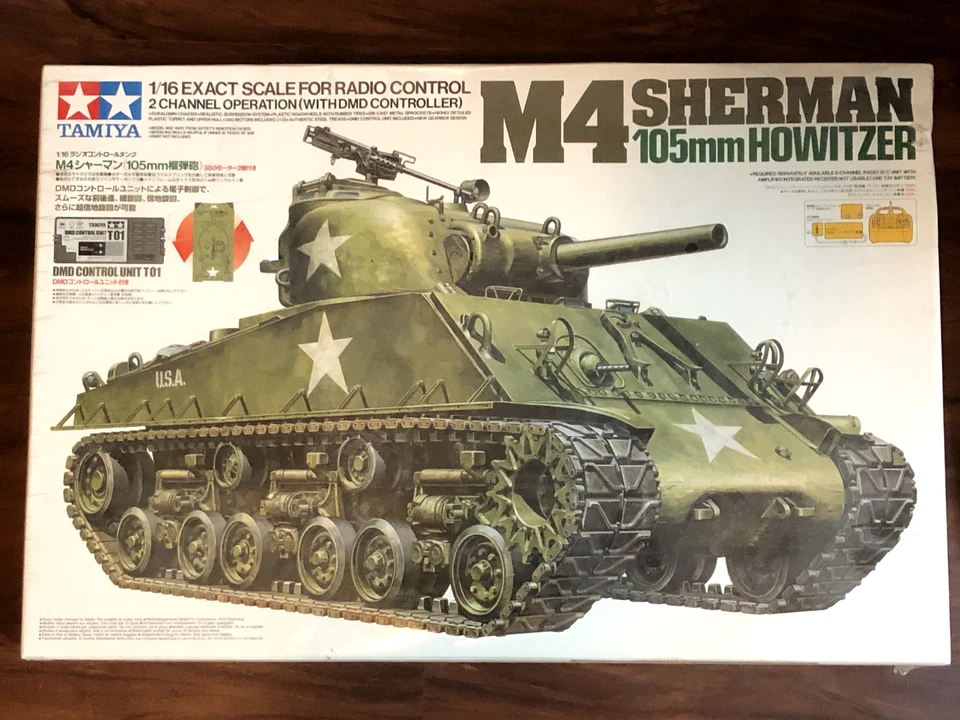 NEW M4 Sherman 105mm Howitzer Tank Kit NIB Tamiya Kit 56005 + REMOTE! - Image 2 of 4