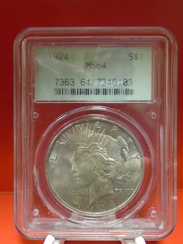 1924 United States Silver Peace Dollar PCGS MS 64 Original Old Holder