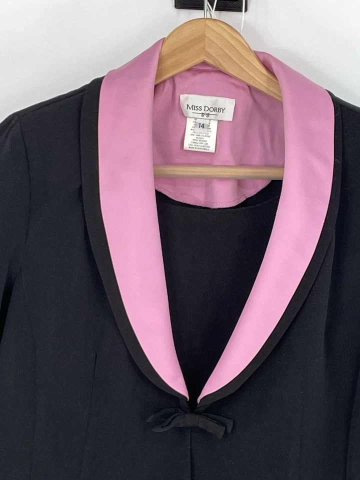 Miss Dorby Womens Size 14 Two Piece Dress and Jacket Suit Pink and Black Classic - Image 2 of 4