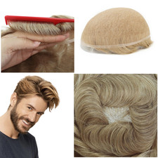 Toupee For Mens Human Hair Replecement System French Lace Blond Hair Hairpieces