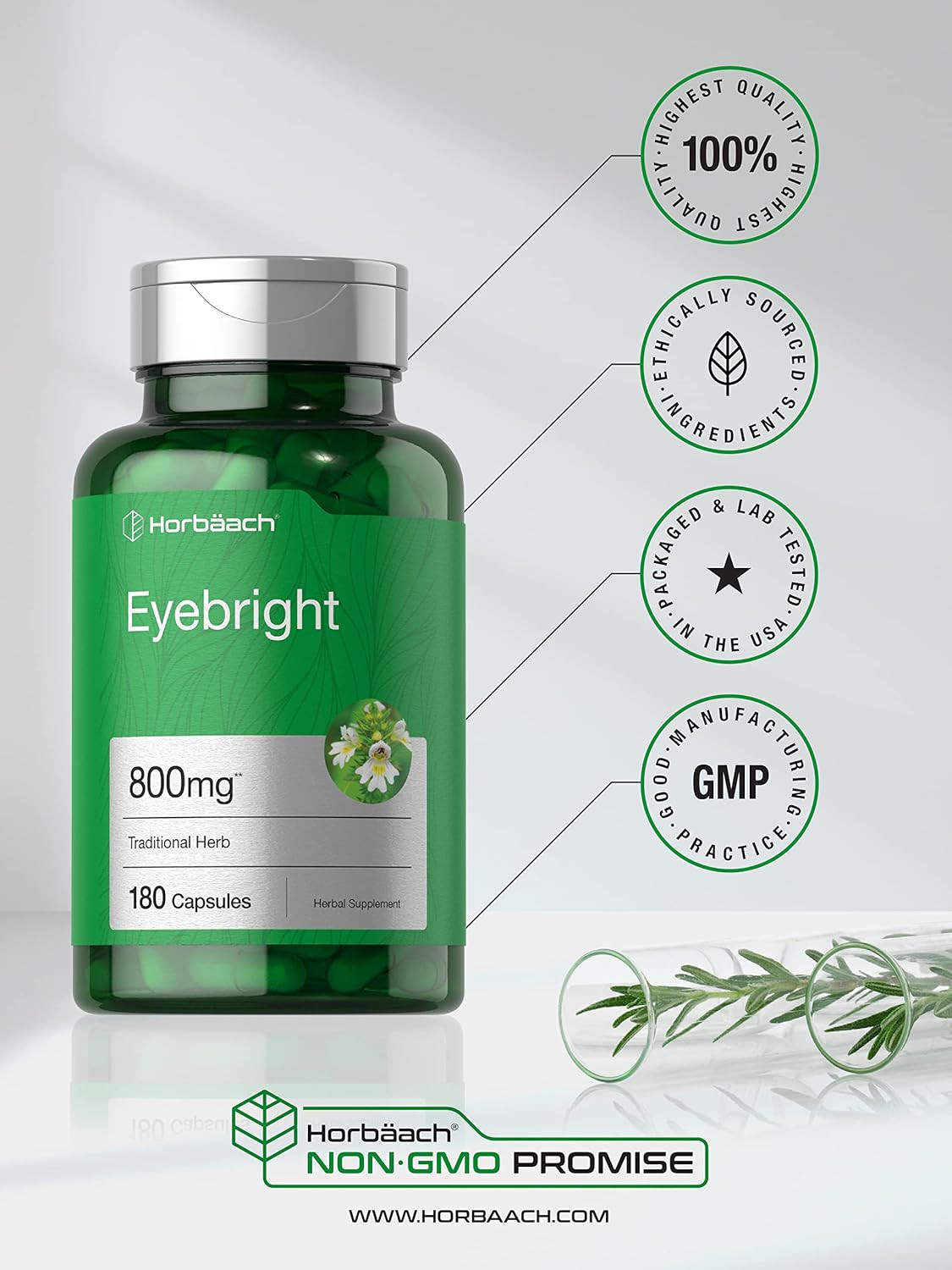 Eyebright Herbal Supplement | 800Mg | 180 Capsules | Non-Gmo, Gluten Free