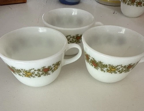 Pyrex Vintage “Spice Of Life” (Set Of 3) Milk Glass 8 Oz Coffee Mug "2.75”