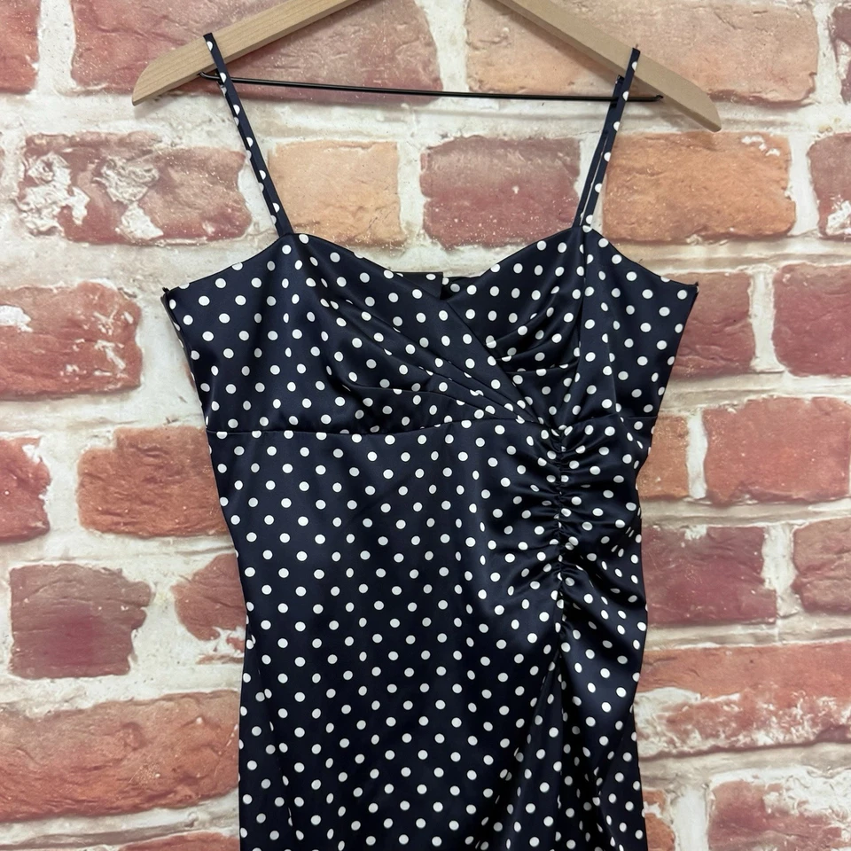 Donna Ricco 连衣裙女式 10 海军蓝深蓝色圆点缎面领带背面拉链 — 第 3/4 张图片