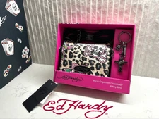 ED HARDY Gift Set Heart Skull Micro RARE! Crossbody Wallet Purse & Key Ring