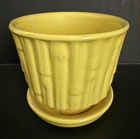 Vintage MCM McCoy USA Yellow Pottery Planter 4" Tall Bamboo Pattern 0372