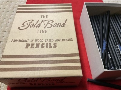 VINTAGE BOX OF 64 GOLD BOND LINE ADVERTISING PENCILS WITH DARE TO BE GREAT 