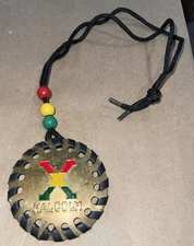 Vintage Malcolm X Medallion Pendant Gold / Leather / Enamel / Beads, Afrocentric