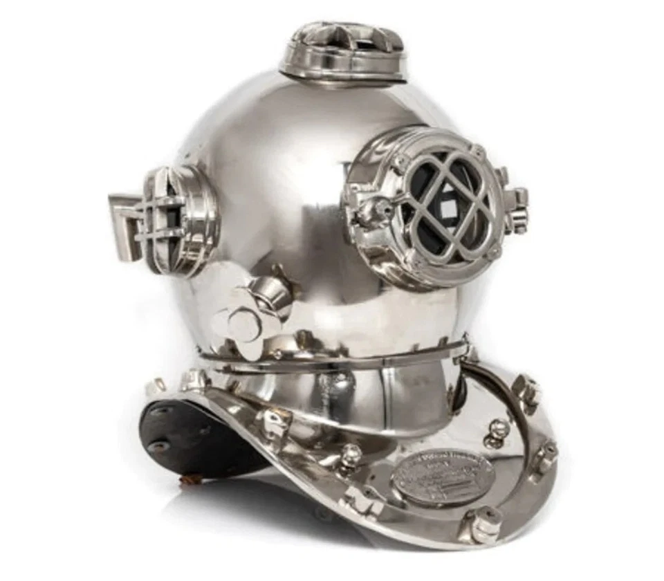 Chrome Scuba Diving Helmet Us Navy Marine Diving Helmet 18" Heavy Marine Gift - Image 3 of 4