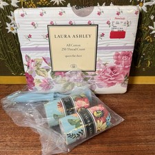 Vintage 90's Laura Ashley QUEEN FLAT Pink floral Rosebud BORDERED HEM Bonus Read