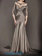 Mother Of The Bride Dress Mermaid Tulle V-Neck Three Quarter Sleeves Chiffon